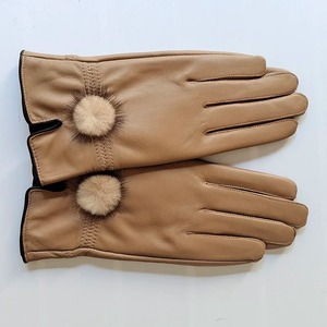 Guantes de Cuero Genuino para Mujer, Cálidos y a la Moda, Guantes de Invierno para Mujer con Bola de Piel de Visón Natural, Guantes de Lujo con Dedos - Product Image 3