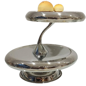 Round Shape Resin Epoxy Mold 2 <b>Tier</b> Shiny Polished <b>Cake</b> Stand Best Quality Silver Color <b>Cake</b> Stand at Good Price - Product Image 1