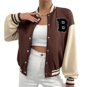 Chaqueta universitaria lisa de alta calidad para mujer, ropa al por mayor de moda con logotipo personalizado, chaqueta universitaria de diseño de moda para mujer - Product Image 1