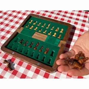 Juego de Ajedrez de viaje magnético en caja de almacenamiento de madera redonda | Juego de Ajedrez de tablero de madera plegable/deslizante portátil - Product Image 3
