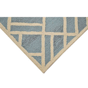 Modern <b>Abstract</b> Geometric Asymmetrical Maze Hand Tufted Woolen Carpet Linear Plaid Patchwork Blue and Beige Area <b>Rug</b> - Product Image 6