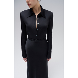 Style minimaliste robes femmes dame élégant col rabattu Audrey jour robe Mison Satin tissu étiquettes personnalisées usine blanche - Product Image 1