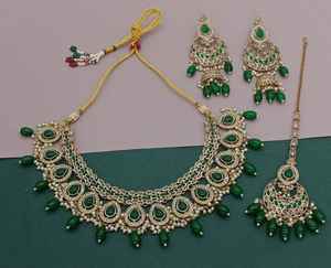 <b>Indian</b> Design Traditional Fashionable Motipearl & Drop Gold Plated Fancy Earring Maagtika Necklace <b>Set</b> & <b>Jewellery</b> <b>Set</b> - Product Image 2