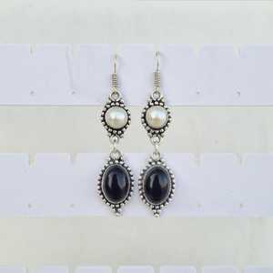 ต่างหูหินนิลและไข่มุกหลายเม็ดสีดำ925ต่างหูลวดคริสตัลแบบห้อยทำด้วยมือของขวัญเครื่องประดับ Boho สำหรับผู้หญิง - Product Image 5