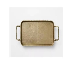 Ensemble de deux tailles différentes de plateau de service alimentaire en acier inoxydable plateau à chocolats avec poignées en bois en vrac - Product Image 6