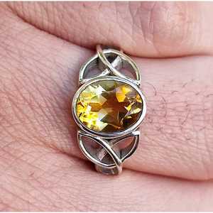 925 Sterling Silver Handmade Celtic Knot <b>Ring</b> with Citrine Unique Boho Gemstone Inlay Elegant <b>Statement</b> Piece for Women - Product Image 5
