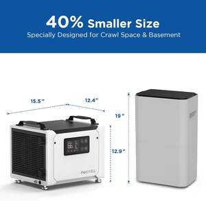 Deshumidificador Comercial Moiswell de 70 Pintas con Manguera de Drenaje |   Deshumidificador Compacto para Espacios Reducidos, para Sótanos, con Descongelación Automática - Product Image 2