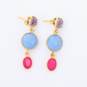 Pendientes de amatista azul suave, encantadores pendientes de Calcedonia azul rosa fucsia hechos con plata de ley 925 - Product Image 2
