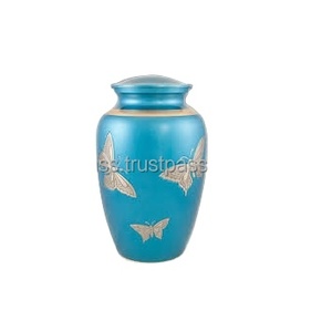 Sky Blue Enamel Printed Finished Decorative Urn New Arrival Butterfly Metal Cremation Urn Handmade Cremation Urns - Product Image 1
