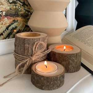 Crafts <b>Wooden</b> Leather Candlestick Candle Holder Create a Romantic Tabletop Decor with Lotus Candlestick - Product Image 1