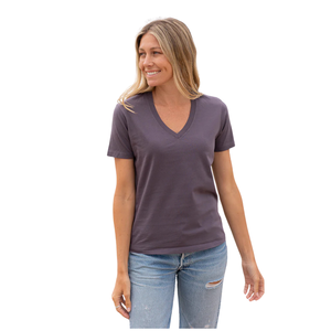 Camiseta de Manga Corta con Cuello en V para Mujer, Color Lila Pastel, 100% Algodón Orgánico Preencogido, Certificado GOTS, Premium, Transpirable, Secado Rápido para Verano - Product Image 4