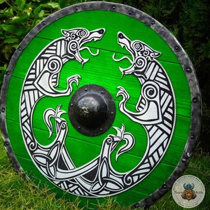 Auténtico Escudo Vikingo Medieval de Madera con Diseño de Dragón Verde, Estilo Decorativo Verde, Técnica de Colgado Hecha a Mano, Artesanía en Madera - Product Image 5