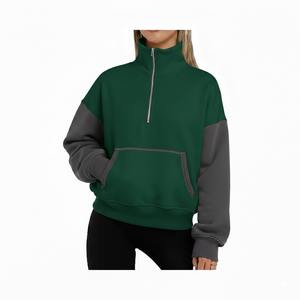 Sweat-shirt oversize à col montant pour femme, nouveau design, demi-zip, bicolore, Sigma Nu, manches longues, en polaire écologique, confortable et tendance - Product Image 1