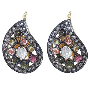 Pendientes de Plata con Forma de Lágrima y Múltiples Piedras Preciosas para Mujer - Accesorio de Moda - Product Image 3