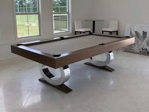 Mesa de billar de madera de teca de caoba de lujo, tamaño personalizado, tela verde, goma pizarra, cojines de MDF, patas de madera maciza, cuero de PVC - Product Image 3