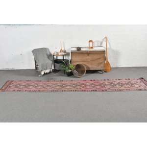 พรมตุรกีโบราณขนาด2.1 x สีน้ำตาล12.8ft, ผ้าขนแกะสานเรียบมีลวดลายปะติดสำหรับตกแต่งห้องนั่งเล่นหรือใช้ในห้องโถง - Product Image 1