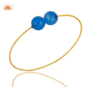 Lamoon — bijou indien en argent Sterling plaqué or, fournisseur de calcédoine bleue, manchette de paume pour femmes, cadeau, fabrication - Product Image 4