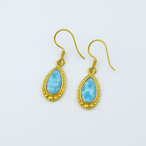 925 Sterling Silver Teardrop <b>Larimar</b> Gemstone Dangle Earrings Handmade Boho <b>Jewelry</b> for Women Gold Plated for Parties Christian - Product Image 1