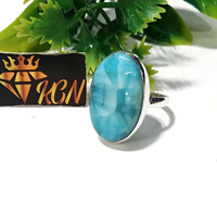 Anillo de Piedra Preciosa Larimar Natural al por Mayor |   Joyería Artesanal de Plata de Ley 925 con Larimar Azul |   Anillo de Larimar Genuino con Cabujón