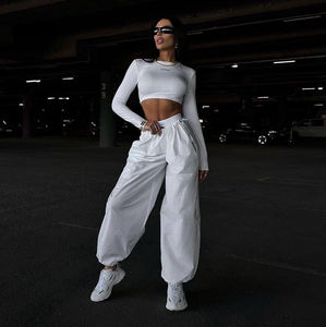 Pantalon en molleton personnalisé 100% coton pour femme, sport, hip-hop, respirant, séchage rapide, gris pierre, hiver, fermeture à cordon - Product Image 1