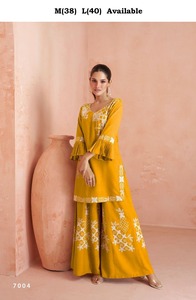 Traje Plazzo de trabajo con hilo de secuencia de rayón puro de último diseñador de Fab Zone Indian & Pakistani Clothing - Product Image 2