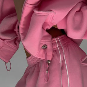 Fabricantes Pantalones de chándal para mujer Sudaderas CON CAPUCHA DE Jogger Tallas grandes Ropa de dos piezas Ropa de calle Conjunto de chándal de mujer con cremallera corta holgada - Product Image 5