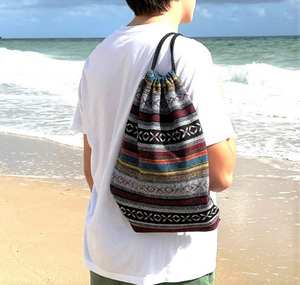 Sac à dos à cordon en coton avec coutures noires - Product Image 5