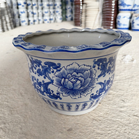 Pot Tanaman Keramik Bunga Biru Putih Besar Buatan Tangan dengan Lubang Drainase untuk Rumah dan Kebun Grosir