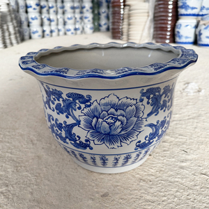 Pot de fleurs en céramique bleu et blanc <span class=keywords><strong>à</strong></span> motifs floraux, grand pot <span class=keywords><strong>à</strong></span> fleurs fait <span class=keywords><strong>à</strong></span> la main avec trou de drainage <span class=keywords><strong>pour</strong></span> la maison, le jardin, vente en gros - Product Image 4