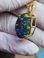 Collier pendentif en opale de feu noire plaqué or 14 carats, grand cristal, argent sterling 925, haute qualité, classique, élégant, cadeau raffiné pour les fêtes