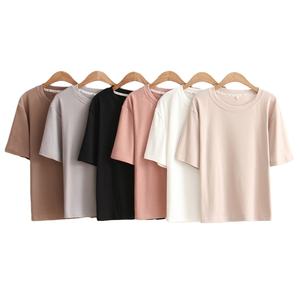 Camiseta de manga corta regular para mujer más vendida, venta al por mayor de gran tamaño, cuello redondo de algodón liso, camisetas de cuello redondo para mujer - Product Image 1