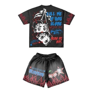 T-shirts Streetwear personnalisés pour hommes et shorts en coton respirant 100% tricoté DTG/sérigraphie 2 pièces ensembles courts d'été - Product Image 3