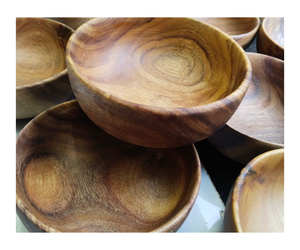 Bol en bois d'acacia à fond plat de style japonais hôtel restaurant cuisine vaisselle saladier bol à soupe en bois entier - Product Image 4