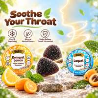 KisKis Gommes Rafraîchissantes Naturelles aux Herbes pour Apaiser la Gorge, Saveur Loquat, Kumquat et Citron, Boîte Métallique, Bonbons Revitalisants