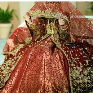 ELEGANT-BEAUTIFUL <b>BRIDAL</b>-<b>JACKET</b>,BROCADE-LEHENGA & DUPATTA WITH EMBELLISHED CRYSTAL GLASS BEADS,STONE,DABKA WORK for WEDDING=2024 - Product Image 1