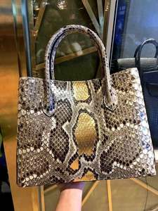 Python texture Women's Elegant Genuine Leather <b>Snake</b> Print Tote <b>Bag</b> With Flap Closure And Two Handles For Business Use - Product Image 4