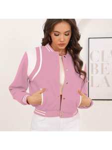 Chaquetas Universitarias Rosa Pastel para Mujer, Cortas, Bordadas, Transpirables, Diseño de Paneles Suaves, Ropa Exterior Universitaria, Estilo Béisbol, Moderno - Product Image 5