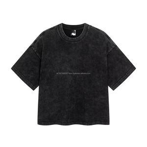 T-shirt personnalisé 100 % coton épais, coupe ample, manches courtes, col rond, style streetwear tendance, délavé à l'acide - Product Image 2