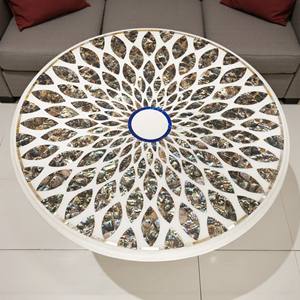 Grossiste et fabricant indien de dessus de table à manger incrusté de marbre blanc de forme ronde pour l'hôtel et la décoration intérieure - Product Image 3