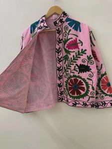 Indian Suzani Embroidery Summer <b>Jacket</b> Cotton Suzani Coat Winter Wear <b>Jacket</b> Coat Suzani Short <b>Jacket</b> - Product Image 3