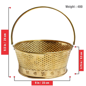 Panier traditionnel Panier à fleurs Panier à fruits en laiton avec poignée 8 pouces - Product Image 6