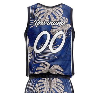 Maillot de basket-ball personnalisé bleu à col rond, hauts de sublimation, uniformes de basket-ball en mesh à séchage rapide pour hommes - Product Image 5