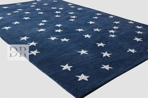 Alfombra hecha a mano con diseño de estrellas azules, Alfombra de lana, alfombra de área de alta calidad para comedor, salón, cocina - Product Image 3