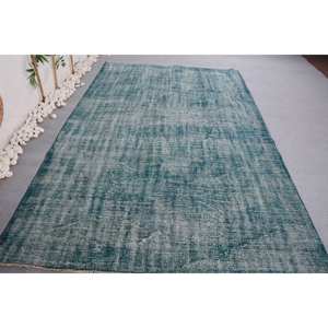 Alfombra turca Vintage azul moderna, 5,7x9,1 pies, lana, látex, respaldo, felpa, altura, Patchwork Rectangular para pasillo de coche - Product Image 4