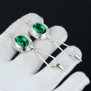 S925ต่างหูเงินสเตอร์ลิงสีเขียวทรงวงรีทรงทัวร์มาลีนต่างหูรูปหยดน้ำน่ารักของขวัญยอดนิยมสไตล์ยอดนิยม - Product Image 3