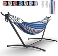 Hamac double pour 2 personnes avec barre en bois et support en acier robuste, portable, résistant, adapté pour l'intérieur, la cour, le camping, l'extérieur
