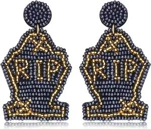 Pendientes hechos a mano con cuentas de semillas bordadas-JAVED ARTESANÍA Día de San Valentín y fiesta de Navidad - Product Image 4