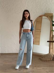 Jeans de Mujer Cómodos de Cintura Media, Mezclilla Elástica de Alta Calidad, Transpirable, Ecológica, Lavada, Estilos Casuales a la Moda - Product Image 4