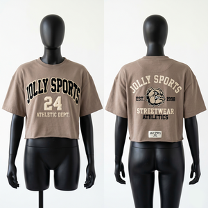 Camiseta Corta para Mujer, 220 GSM, Algodón Jersey, Color Camel, Estampado de Diamantes de Imitación, Logotipo Personalizado, 100% Algodón, Transpirable - Product Image 3