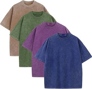 Conjunto de 4 piezas, camisetas para parejas, lavado ácido, ajuste holgado, camiseta lavada Vintage, LOGOTIPO personalizado, ropa de calle de manga corta, camiseta informal para hombres - Product Image 2